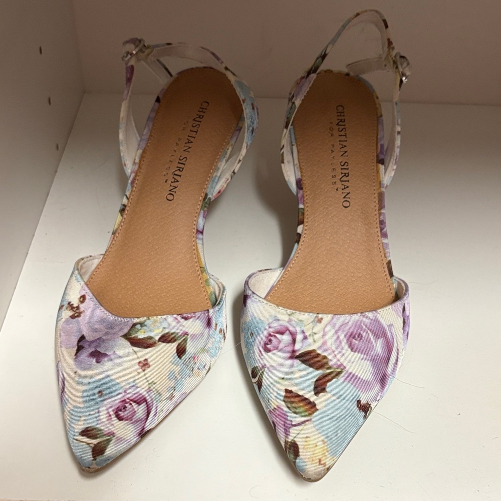Christian Siriano Purple and Cream Floral Heels
